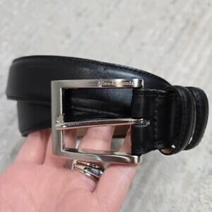 Allen Edmonds Black Calfskin Leather Belt Silver Classic Buckle Mens 115 46 USA